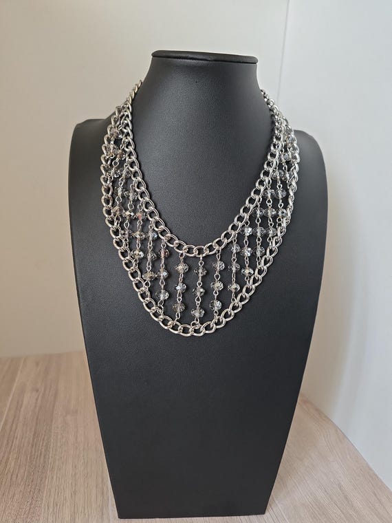 CJ Signed Chainmail Silvertone Chainmail N Clear … - image 2