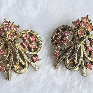 Vintage Ledo Goldtone & Pink Crystal Clip-on Earrings Rare Find