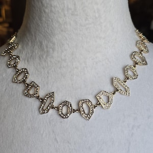 Vintage Ann Taylor Goldtone N Rhinestone Geometric Collar Necklace 16&quot;