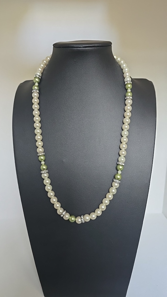 Light Green Faux Pearl N White Faux Pearl Glass Be
