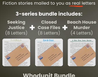 Ficción enviada como cartas reales / Paquete de novelas de misterio con cartas / Misterios de asesinato en forma de 20 cartas semanales personalizadas enviadas por correo