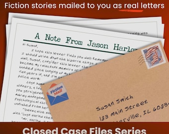 Ficción enviada como cartas reales / Cartas de ficción sobre casos cerrados / Misterio detectivesco en forma de 12 cartas mensuales personalizadas por correo
