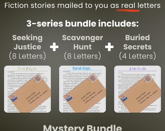 Ficción enviada como cartas reales / Paquete de 20 cartas misteriosas / Misterios y aventuras en forma de 20 cartas semanales personalizadas