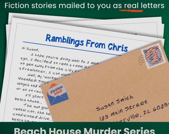 Ficción enviada como cartas reales / Cartas de ficción sobre un asesinato en una casa de playa / Un misterio de asesinato en 4 cartas semanales personalizadas / Una idea de regalo divertida