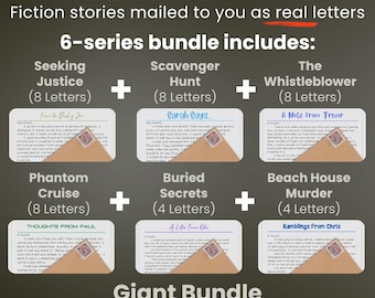 Ficción enviada por correo como cartas reales / Paquete gigante de 40 cartas de ficción / Misterios y aventuras en forma de 40 cartas semanales personalizadas enviadas por correo