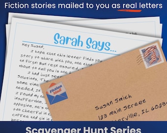 Ficción enviada como cartas reales / Cartas ficticias de búsqueda del tesoro / Una aventura de búsqueda del tesoro en forma de 8 cartas semanales personalizadas por correo