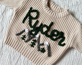 Custom Mountain Sweater | Toddler Sweater| Name Sweater | Embroidered Sweater | Birthday Outfit | Baby Announcement | Baby Gift | Mountains