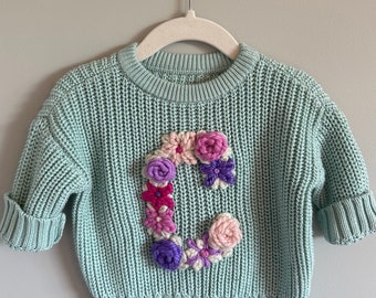 Floral Initial Sweater | Embroidered "Letter" Sweater | Custom Baby Sweater |  Custom Toddler Sweater | Birthday Outfit | Baby Gift