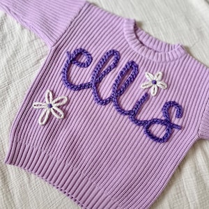 Custom Baby Sweater Custom Toddler Sweater Name Sweater Embroidered Sweater Birthday Outfit Baby Announcement Baby Gift image 3