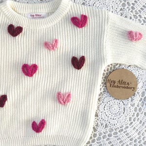 Heart Valentine’s Day Sweater | Heart Sweater |  Valentine’s Day Outfit | Mini Hearts Sweater | Embroidered Sweater | Baby Girl | Pink Heart