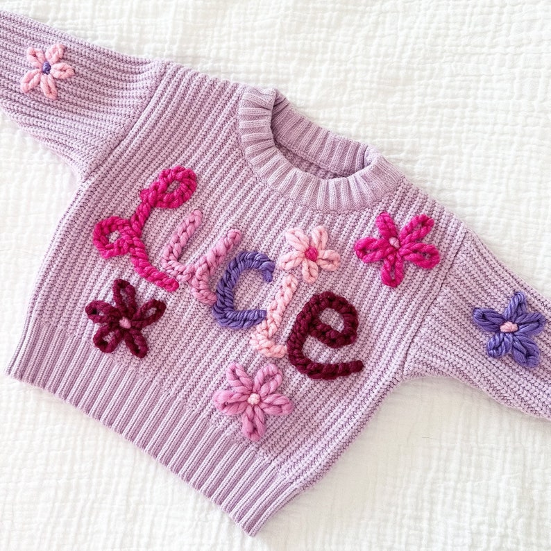 Custom Baby Sweater Custom Toddler Sweater Name Sweater Embroidered Sweater Birthday Outfit Baby Announcement Baby Gift image 1
