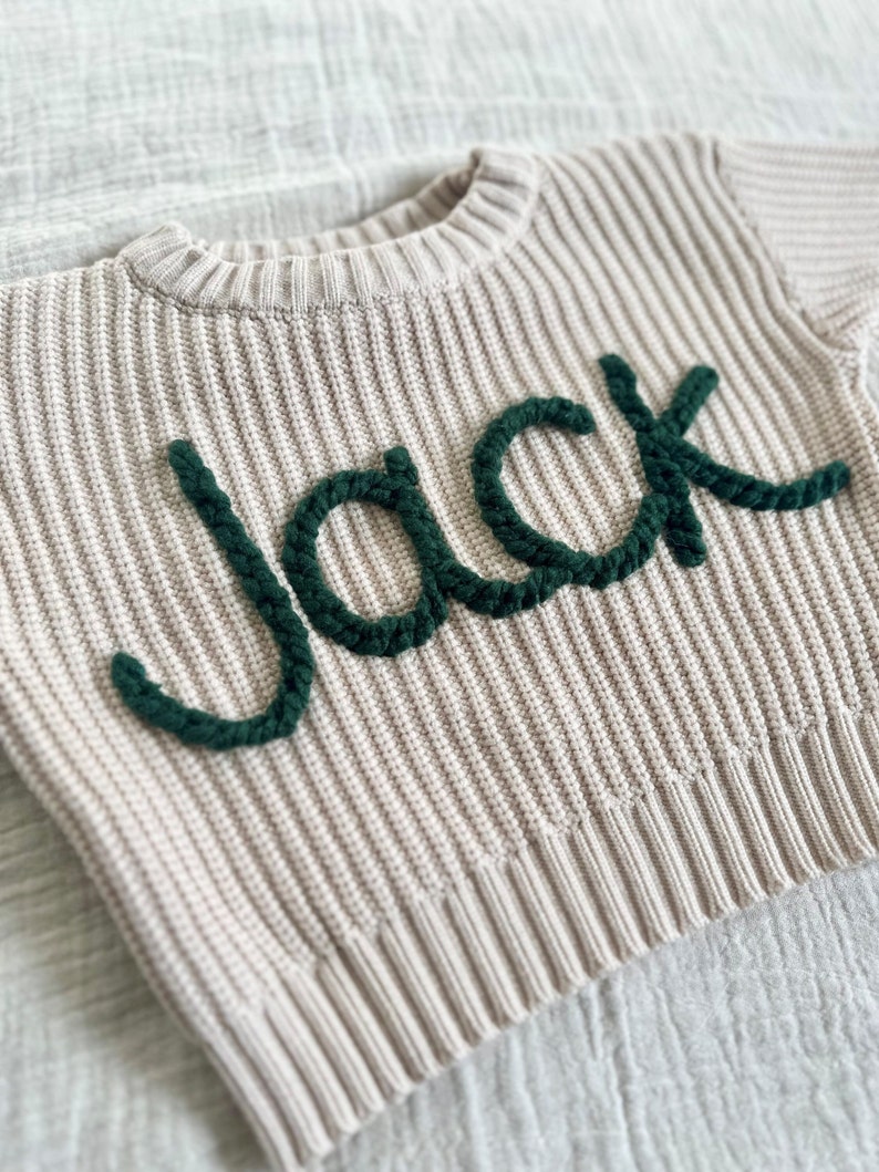 Custom Baby Sweater Custom Toddler Sweater Name Sweater Embroidered Sweater Birthday Outfit Baby Announcement Baby Gift image 4