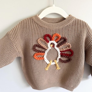 Hand Embroidered Turkey Sweater |  Thanksgiving Outfit | Turkey Theme | Baby & Toddler Sweater