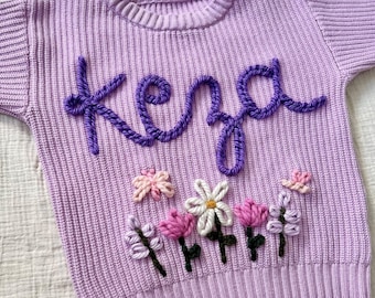 Benutzerdefinierte Babypullover | Benutzerdefinierte Kleinkind Pullover | Name Pullover | Bestickter Pullover | Geburtstags-Outfit | Babymitteilung | Baby Geschenk |