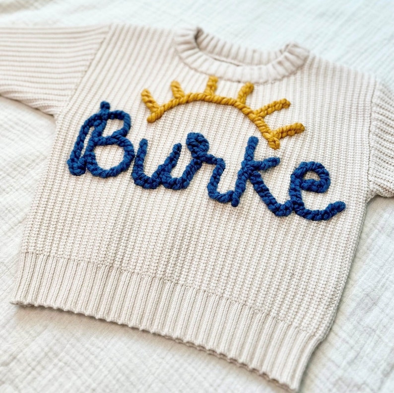 Custom Baby Sweater Custom Toddler Sweater Name Sweater Embroidered Sweater Birthday Outfit Baby Announcement Baby Gift image 2