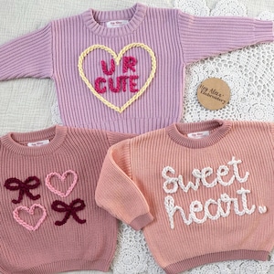 Valentine’s Day Outfit | Girls Valentines Day Sweater | Oversized Sweater | Heart Sweater | Embroidered Sweater | Baby Gift | Toddler Gift
