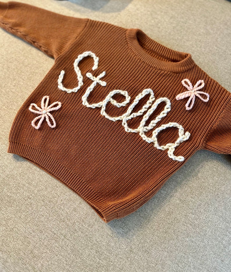 Custom Baby Sweater Custom Toddler Sweater Name Sweater Embroidered Sweater Birthday Outfit Baby Announcement Baby Gift image 5