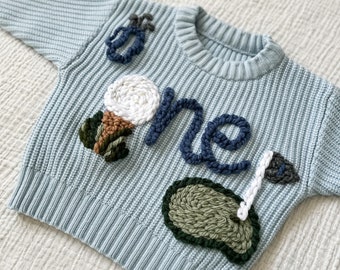 Golf Birthday Sweater | Milestone Sweater | Embroidered | Birthday Outfit | Birthday Sweater | Baby Gift | Golf Theme Outfit | Golf Party