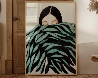 Emerald Green Abstract Woman Art Print: Contemporary Figurative Wall Decor (Digital Download)