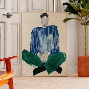 Arte de pared abstracto con personas, impresión de arte maximalista, arte figurativo, arte de pared minimalista, póster moderno abstracto, decoración de sala de estar, impresión descargable