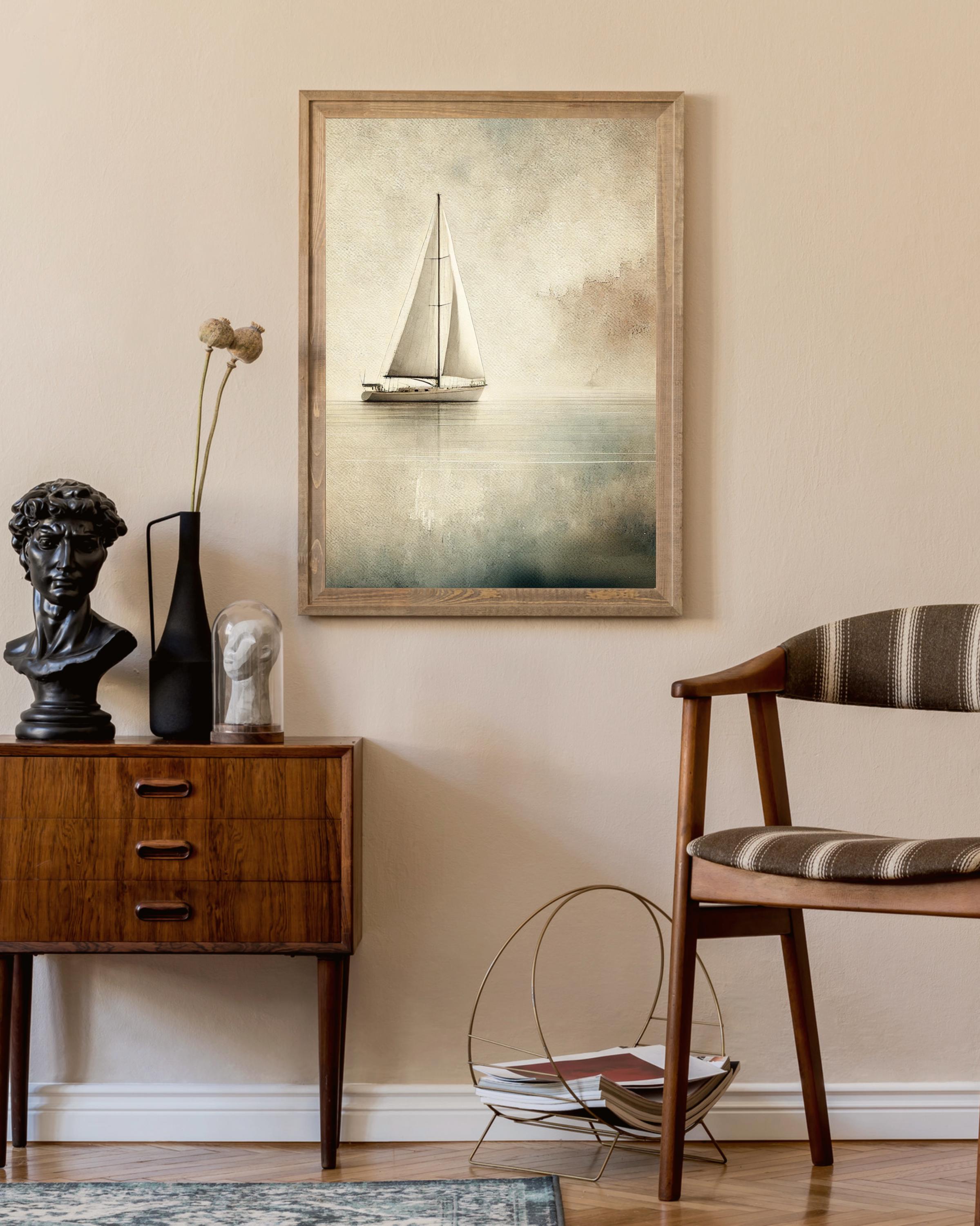 Vintage Sailboat Printable Digital Wall Art Neutral Coastal Aesthetic ...