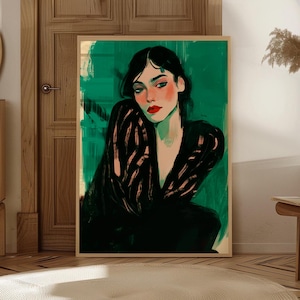 Emerald Green Wall Art Figurative Print Maximalist Wall Art Colourful Poster Living Room Decor Green Art Modern Mid Century Wall Art Boho