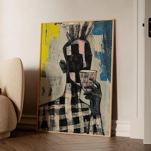 Arte de parede abstrata moderna, impressão figurativa, arte de parede moderna de meados do século, pôster maximalista, decoração de sala de estar, pessoas abstratas, arte para impressão