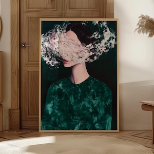 Faceless Portrait Wall Art Emerald Green Decor Living Room Art Print Maximalist Poster  Abstract Modern Wall Art Figurative Print Digital