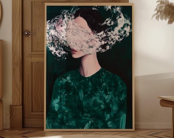 Emerald Green Faceless Portrait Art Print: Abstract Figurative Poster (Digital Download)