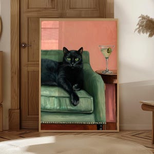 黒猫プリント 動物ウォールアート キッチンプリント 黒猫ポスター 猫アートプリント ミッドセンチュリーウォールアート ボヘミアン 猫好きギフト バー猫プリント デジタル