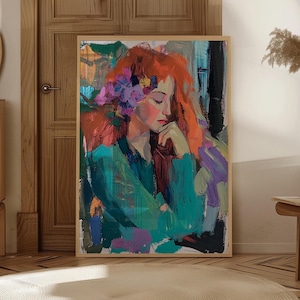 Eclectic Wall Art Figurative Print Abstract People Wall Art Colourful Poster Maximalist Art Mid Century Print Emerald Green Wall Art Digital