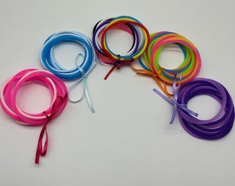 Set of Ten Blues, Multi Colors, Neons, Pinks and Purples 80s Jelly Bracelets Wrapped In A Satin Bow