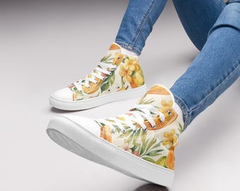 Papaya Bloom High Top Canvas Shoes | Reto Tropical Island Sneakers