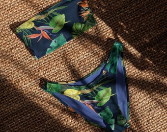 Lahaina Tropics Bandeau Bikini | Recycled Eco Friendly Bathing Suit Tropical Floral Swimsuit Vintage Botanical Swimwear