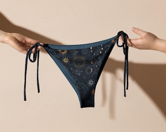 Magical Dark Night String Bikini Bottoms | Recycled Bikini Witch Swimsuit Eco Friendly Beachwear Swimsuit