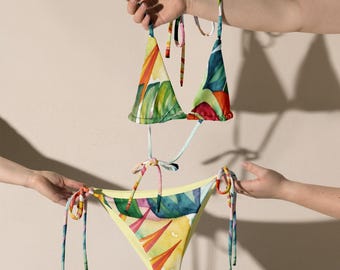 Tropical Escape String Bikini Set | Flower Cottag Core Minimalist Recycled Eco Friendly Bikini Floral Bathing Suit
