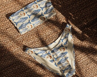 Celestial Whale Magic Bandeau Bikini | Recycled Eco Friendly Bikini Marine Life Boho Witchy Ocean Print Swimsuit Mystical Swimsuit