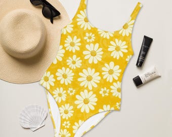 Sunny Flowers One-Piece Swimsuit | Recycled Eco- Friendly Swimsuit Retro Swimsuit