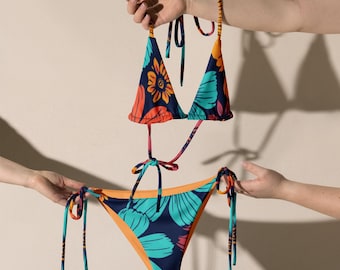 Aruba Sun String Bikini Set | Floral Recycled Eco Friendly Bikini Floral Bathing Suit