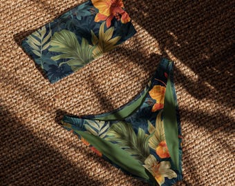 Tiger Lily Bandeau Bikini | Recycled Eco Friendly Bathing Suit Floral Swimsuit Vintage Botanical Swimwear