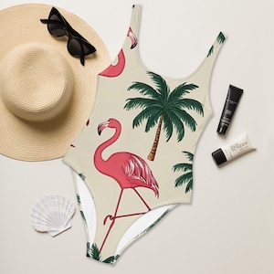 Pink Flamingo One-Piece Swimsuit | Vintage Retro Recycled Eco Friendly Bathing Suit Bird Wildlife One-Piece