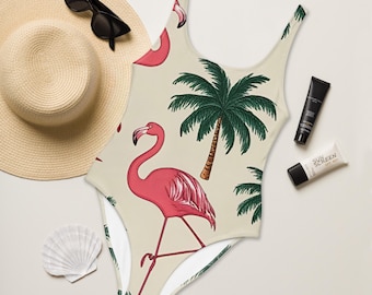 Pink Flamingo One-Piece Swimsuit | Vintage Retro Recycled Eco Friendly Bathing Suit Bird Wildlife One-Piece