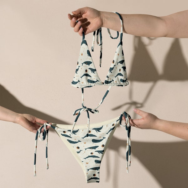 Celestial Whale Magic Bikini Set | Marine Life Recycled Bikini Boho Witchy Ocean Print Swimsuit Eco Friendly Beachwear Mystical Swimsuit