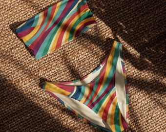 Vintage Mood Bandeau Bikini | Recycled Eco Friendly Bathing Suit Stripe Swimsuit