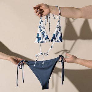 Magical Blue Butterflies Bikini Set | Recycled Eco- Friendly Nature Cottagecore Bikini Vintage Nature Forest Swimsuit Fairytail Swimwear