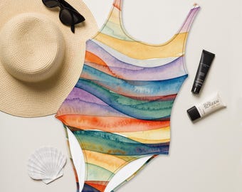 Beachy Stripe One-Piece Swimsuit | Retro Recycled Eco Friendly Bathing Suit Vintage Classy One-Piece