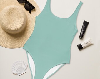 Blue Tide One-Piece Swimsuit | Vintage Recycled Eco Friendly Bathing Suit Minimalist Pastel One-Piece