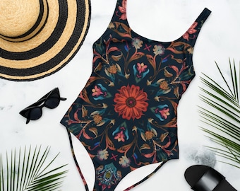 Twilight Petals One-Piece Swimsuit | Recycled Eco- Friendly Swimsuit Retro Floral Flower Swimsuit