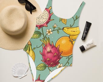 Dragon Fruit One-Piece Swimsuit | Recycled Eco- Friendly Swimsuit Retro Swimsuit