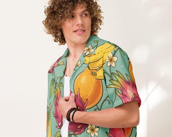 Dragon Fruit Button Up Shirt | Tropical Fruit Shirt Vacation Button Up Beach Surfer Shirt